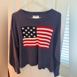 Old Navy Blue Crew Neck Sweater with Flag Design
